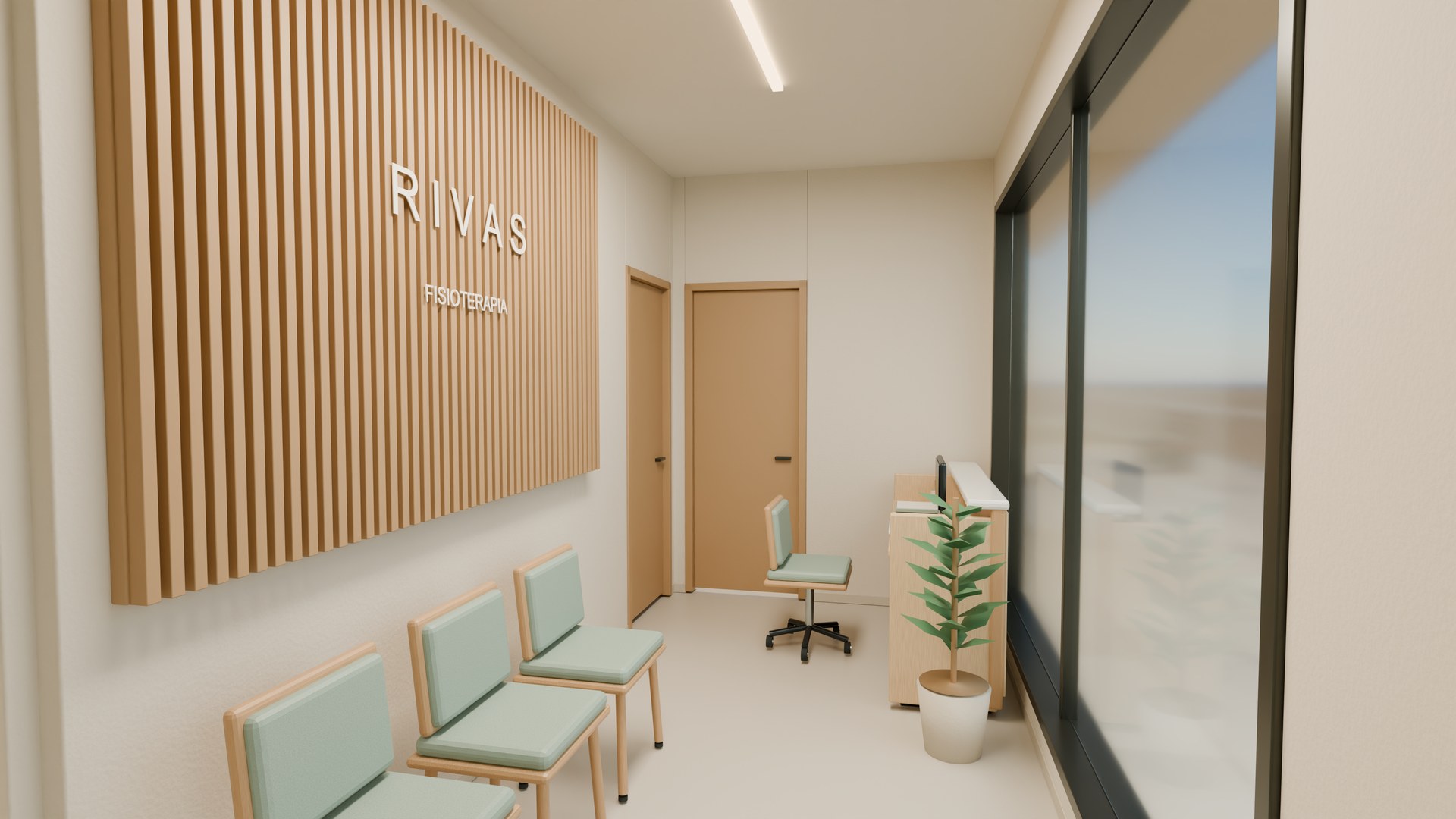 Warm oak reception and waiting area